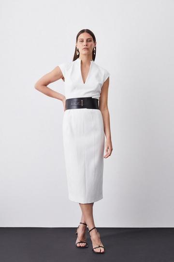 Structured Crepe Contour Seamed Midaxi Dress ivory