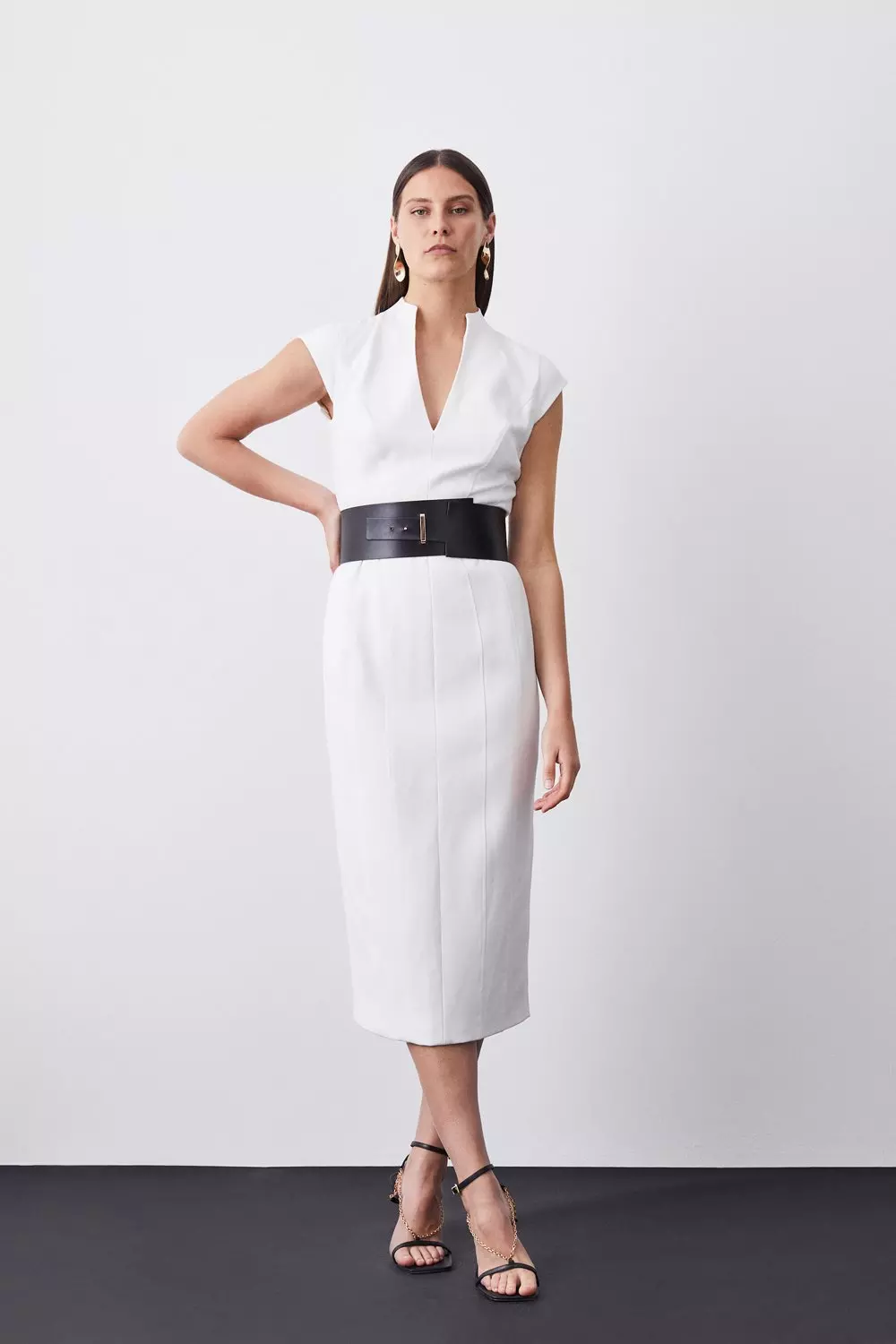 Structured Crepe Contour Seamed Midaxi Dress