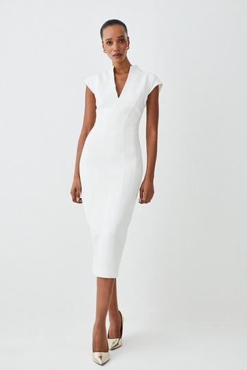 Petite Structured Crepe Forever Midi Dress ivory