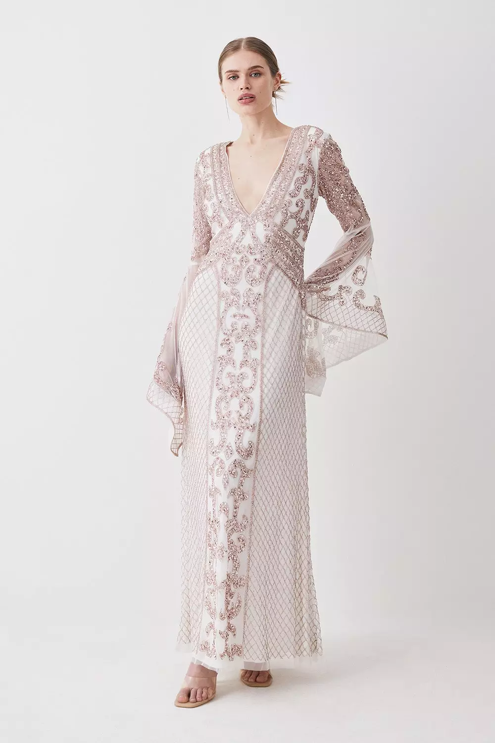 Embellished Kimono Sleeve Beaded Maxi Dress Karen Millen