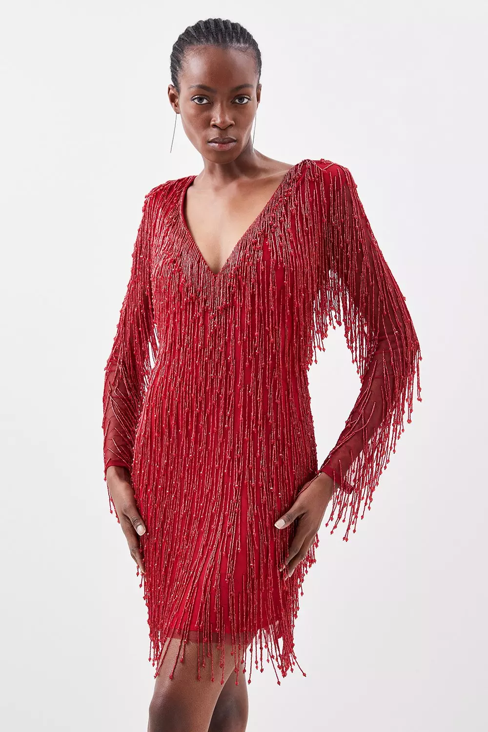 Embellished fringe mini dress sale