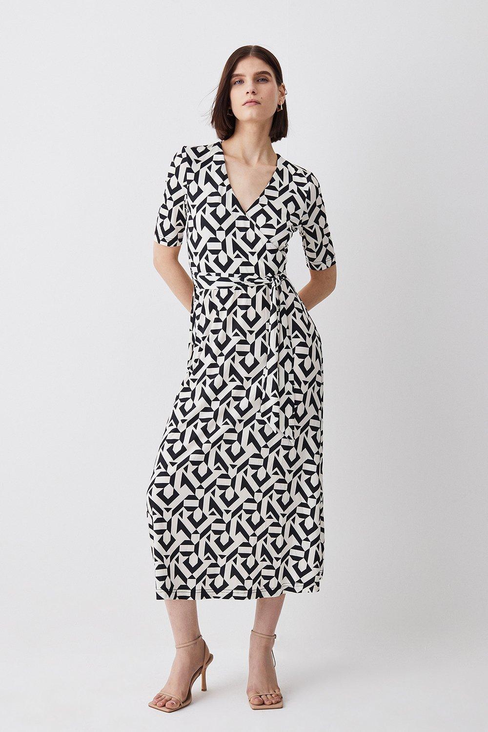 Geometric print best sale wrap dress