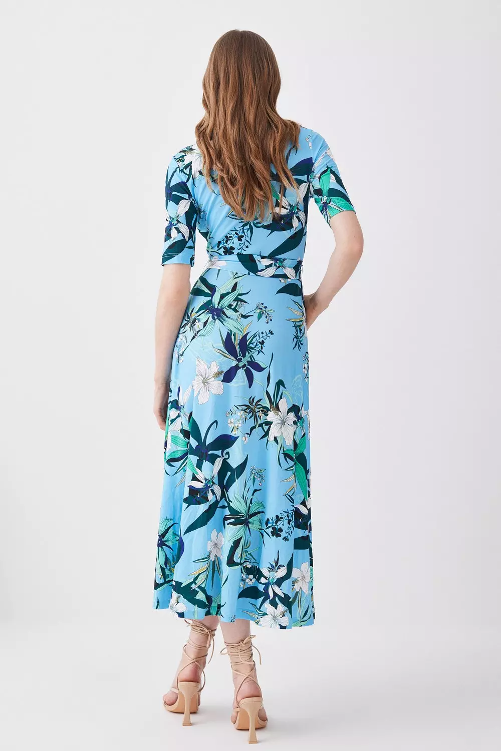 Half Sleeve Floral Printed Jersey Wrap Midi Dress | Karen Millen