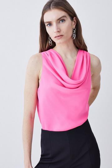 Pink Georgette Cowl Neck Woven Blouse
