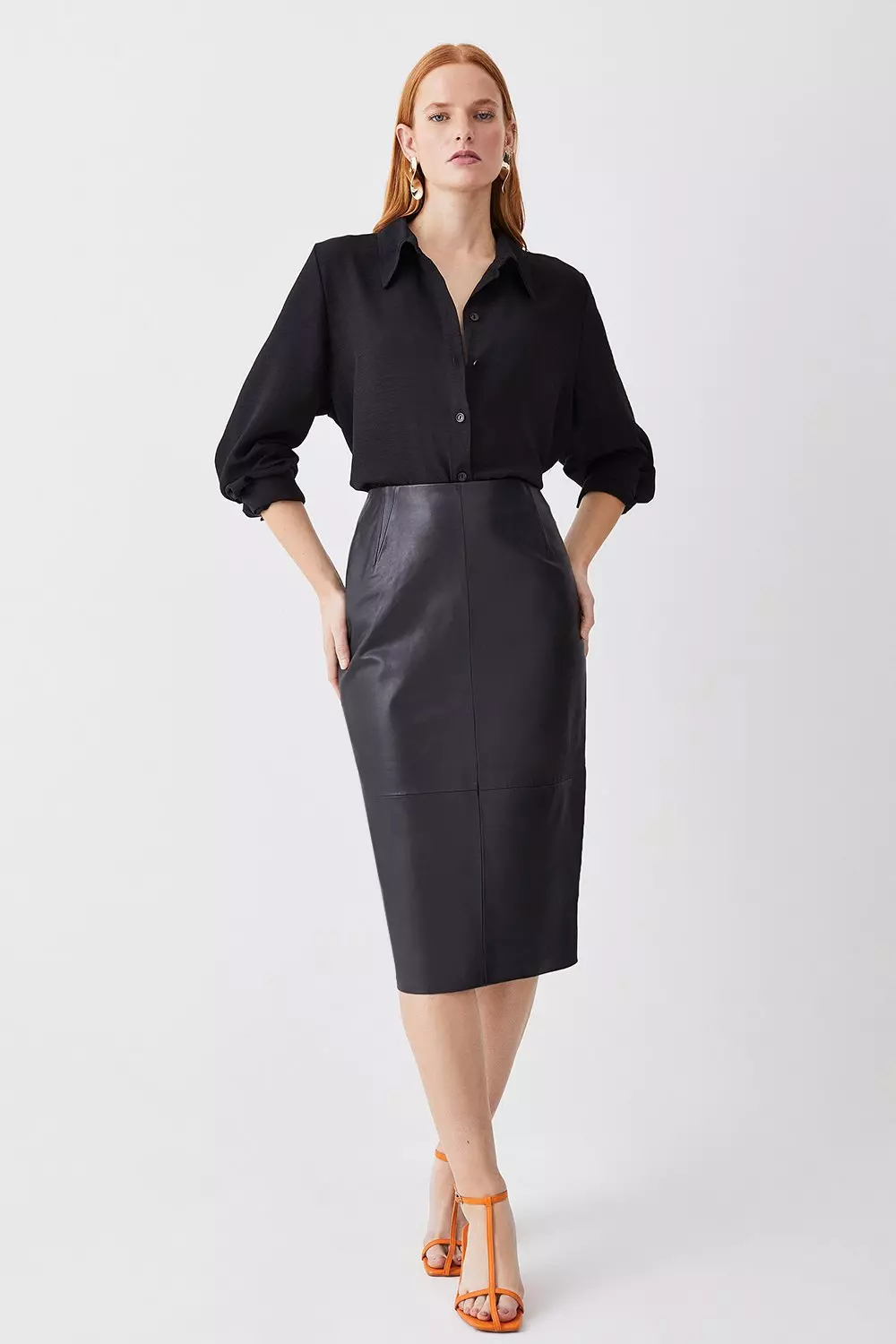 Karen millen midi 2025 leather skirt