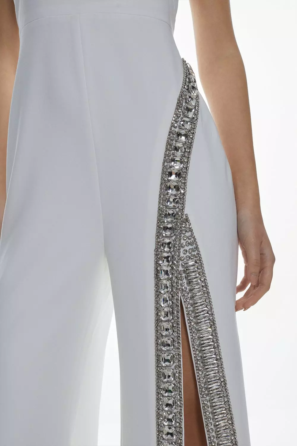 Tall Crystal Embellished Woven Thigh Split Jumpsuit | Karen Millen