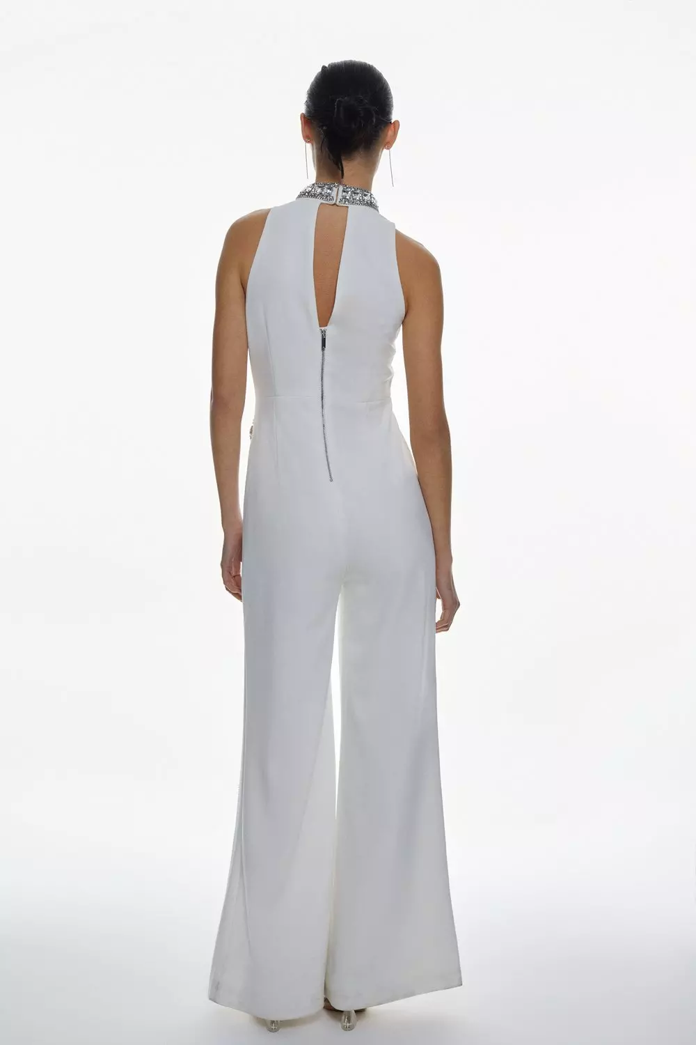 Crystal Embellished Woven Thigh Split Jumpsuit | Karen Millen