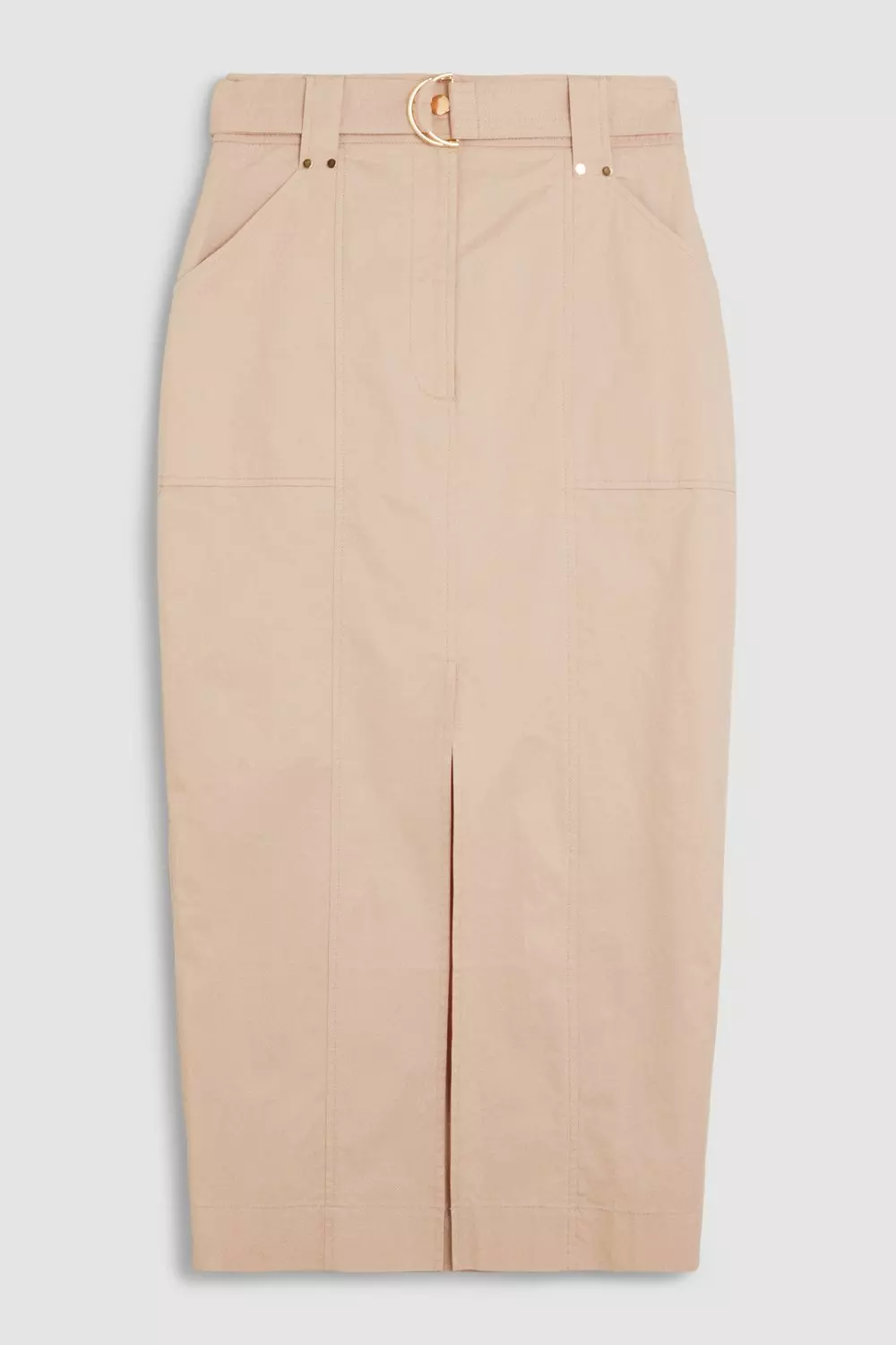 Cotton Sateen Utility Belted Column Maxi Skirt | Karen Millen