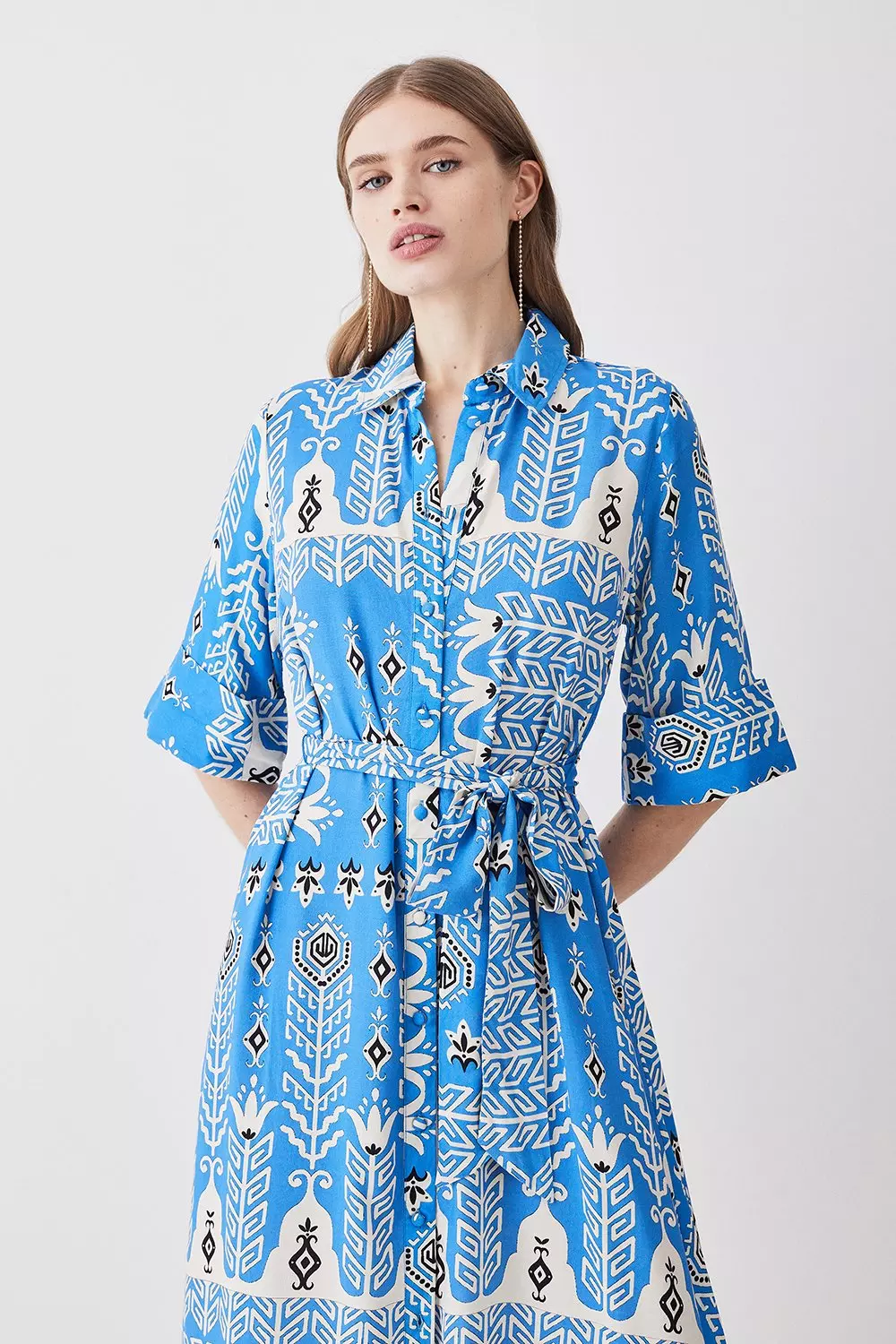 Midi belted shirt dress sale