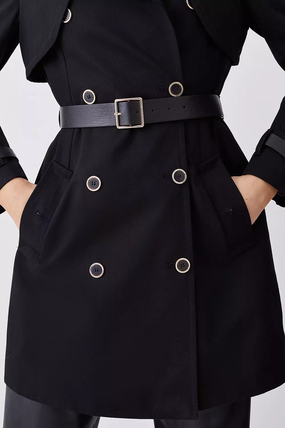 Only Curve Belted Short Trench Coat in Black