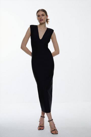 Black V Neck Sleeveless Bandage Midaxi Dress