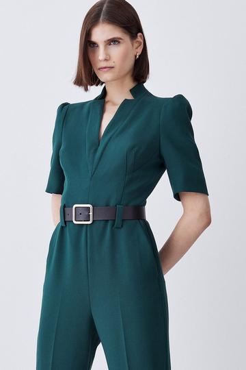 Petite Compact Stretch Forever Belt Jumpsuit forest