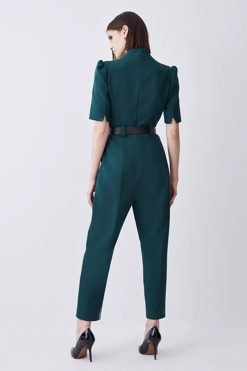 Petite Compact Viscose Stretch Drape Tailored Jumpsuit