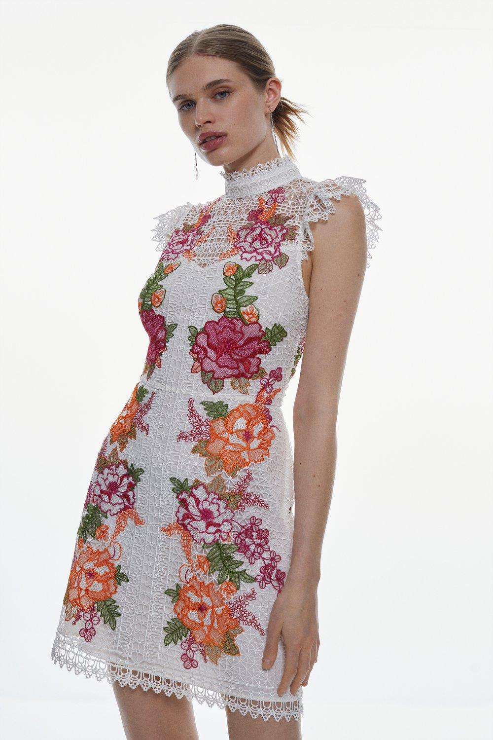 Floral embroidery casual mini 2024 dress