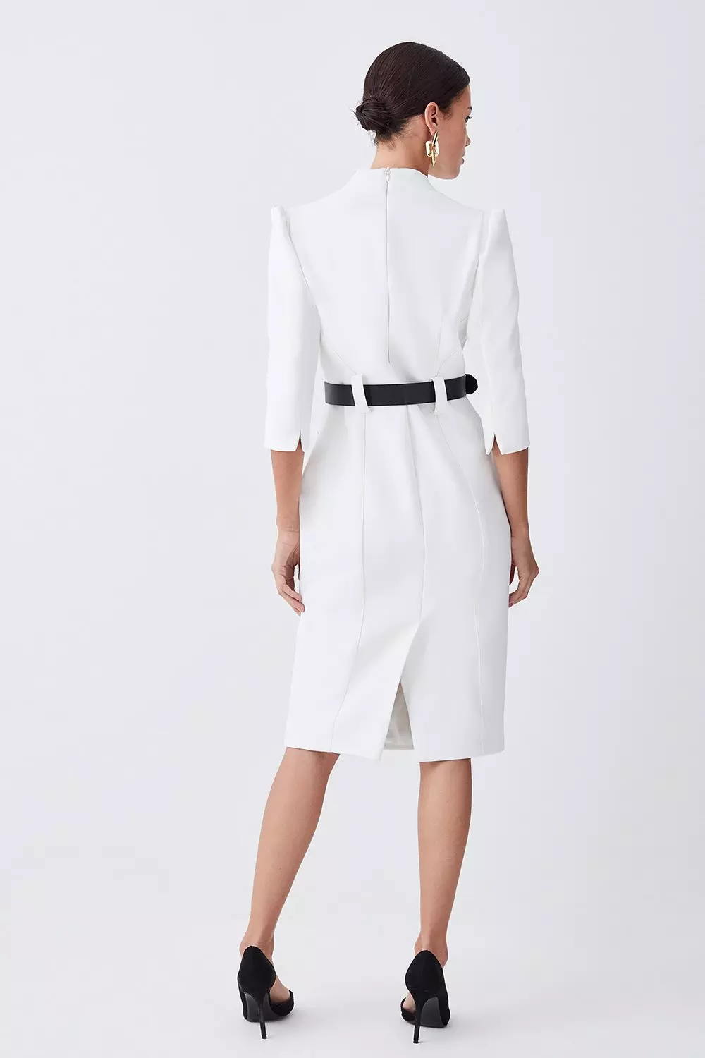 Compact Stretch Belted Forever Belted Pencil Midi Dress