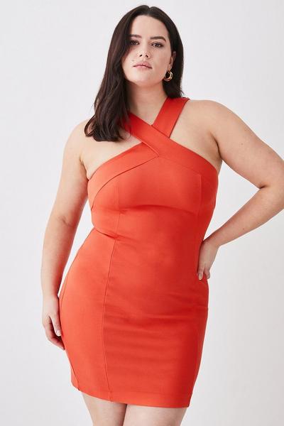 Plus Size Rivet Detail Cross Neck Ponte Jersey Dress