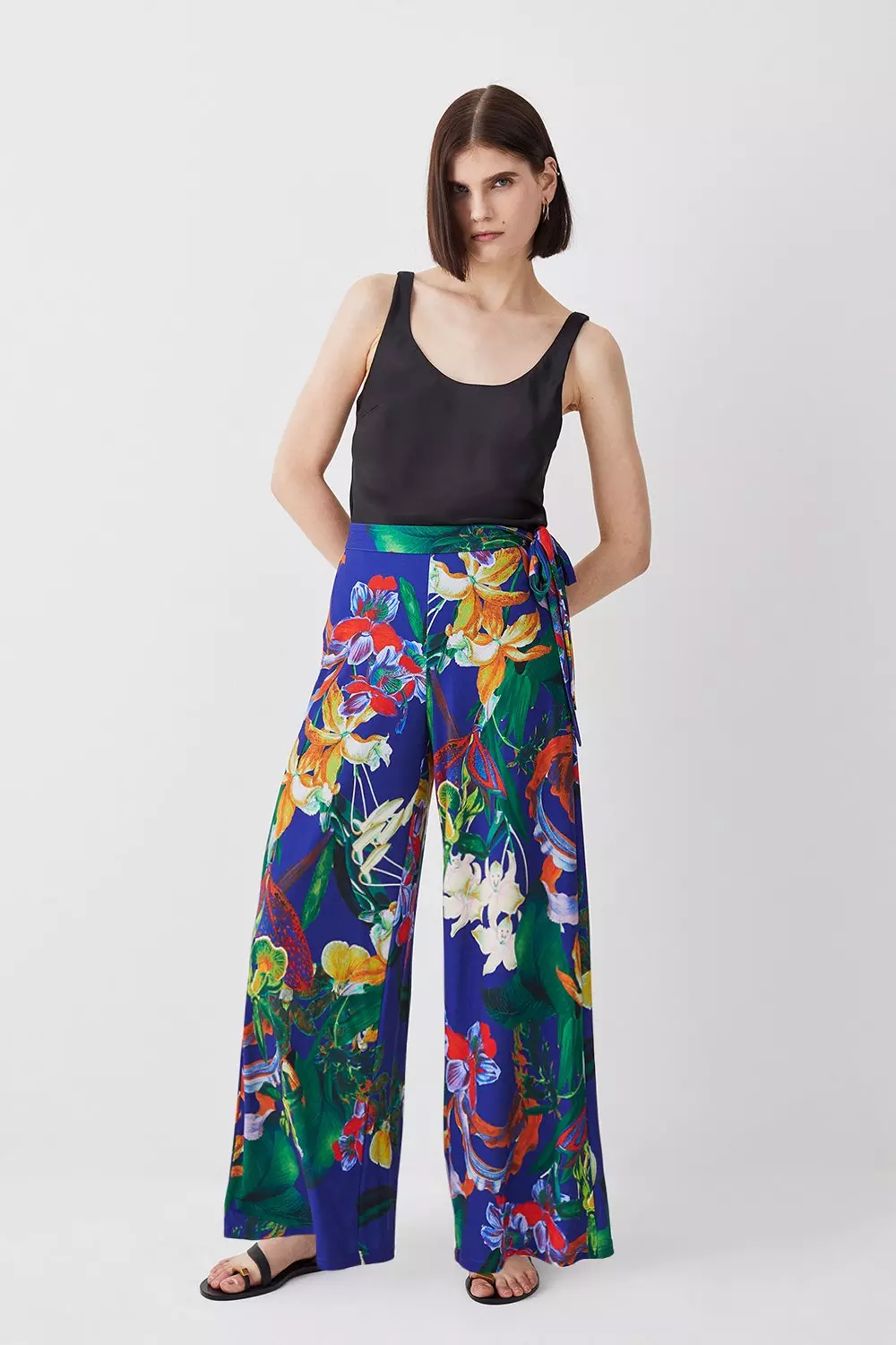 Wide Leg Pants for Women Summer Cotton Palazzo Tropical Floral