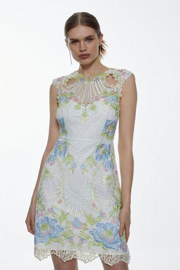 Guipure Lace Embroidered Mini Dress ivory