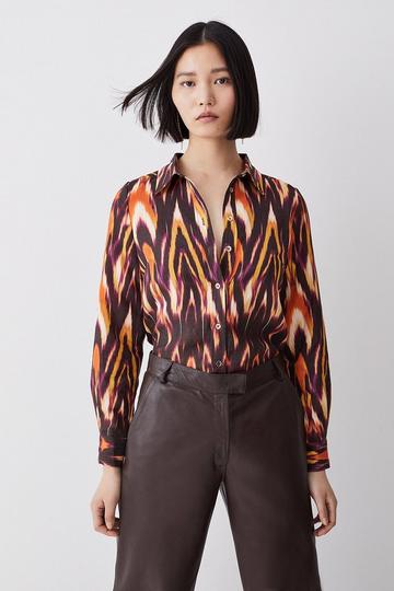 Ikat Print Linen Viscose Woven Long Sleeve Shirt multi
