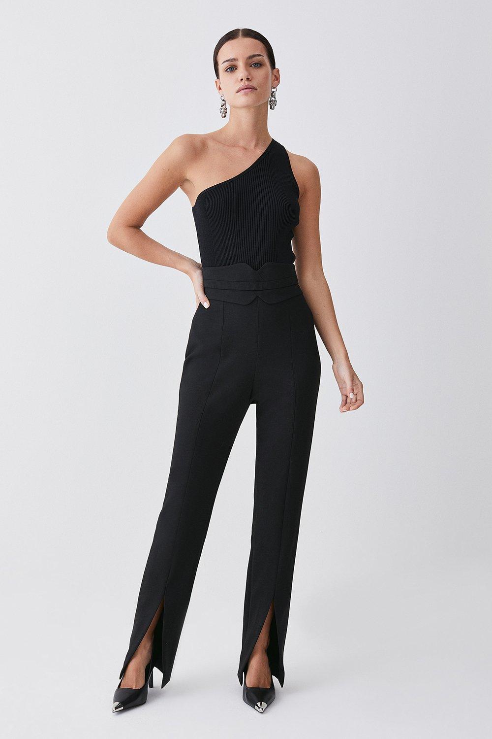 Aspen - High Waisted Split Hem Jersey Pants in Black