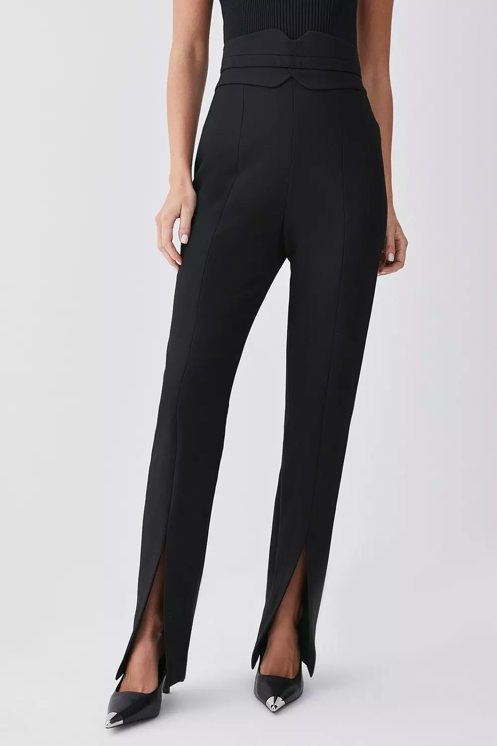 Petite Woven Side Split Hem Pants