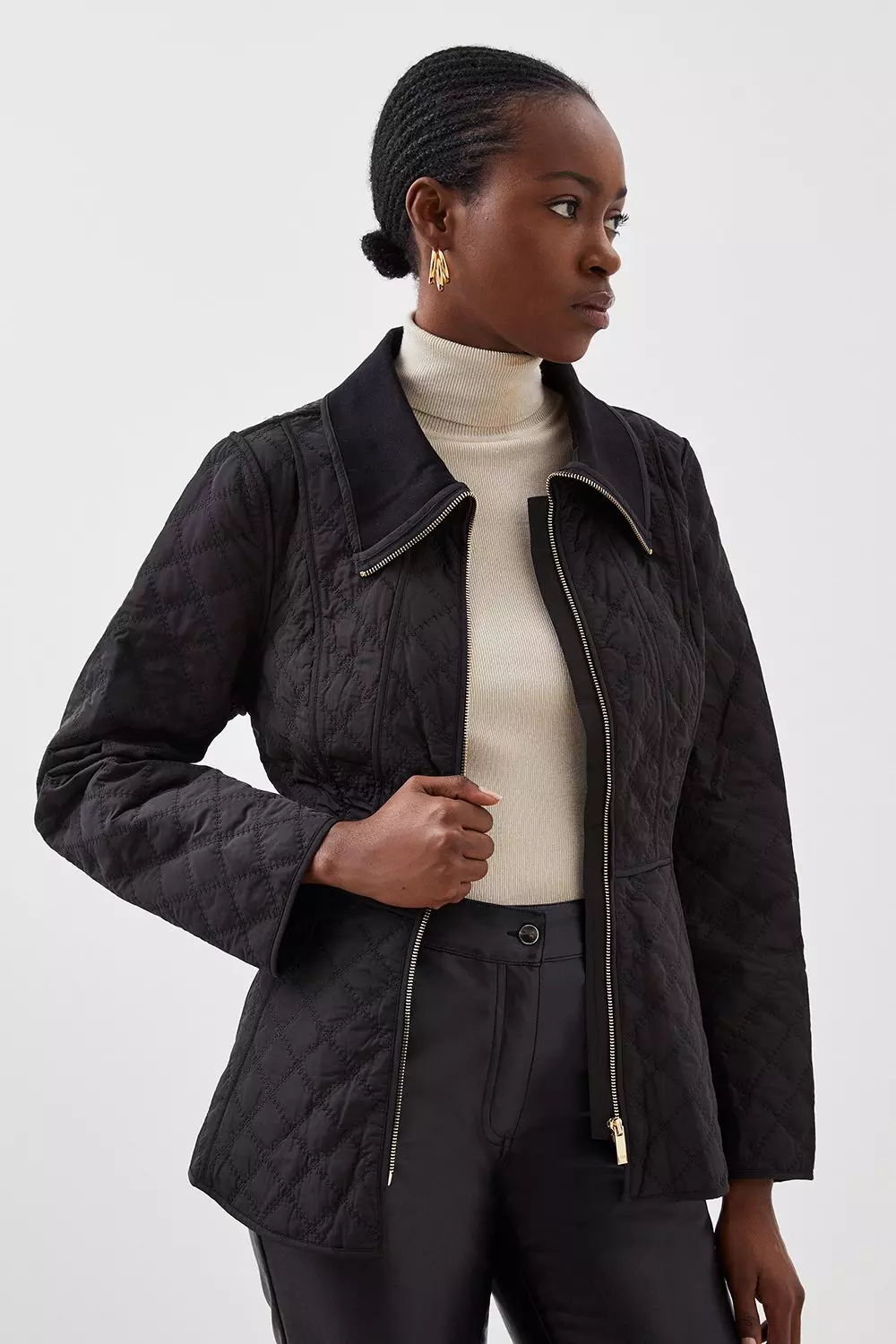 Black quilted hot sale coat womens