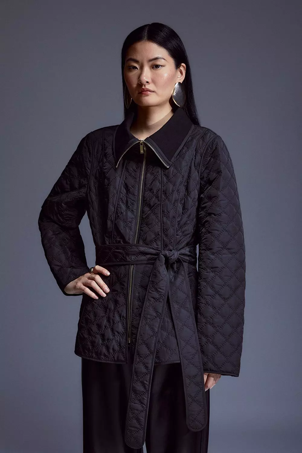 Karen millen outlet black quilted coat