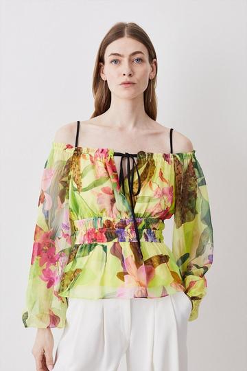 Yellow Tropical Orchid Woven Off The Shoulder Top
