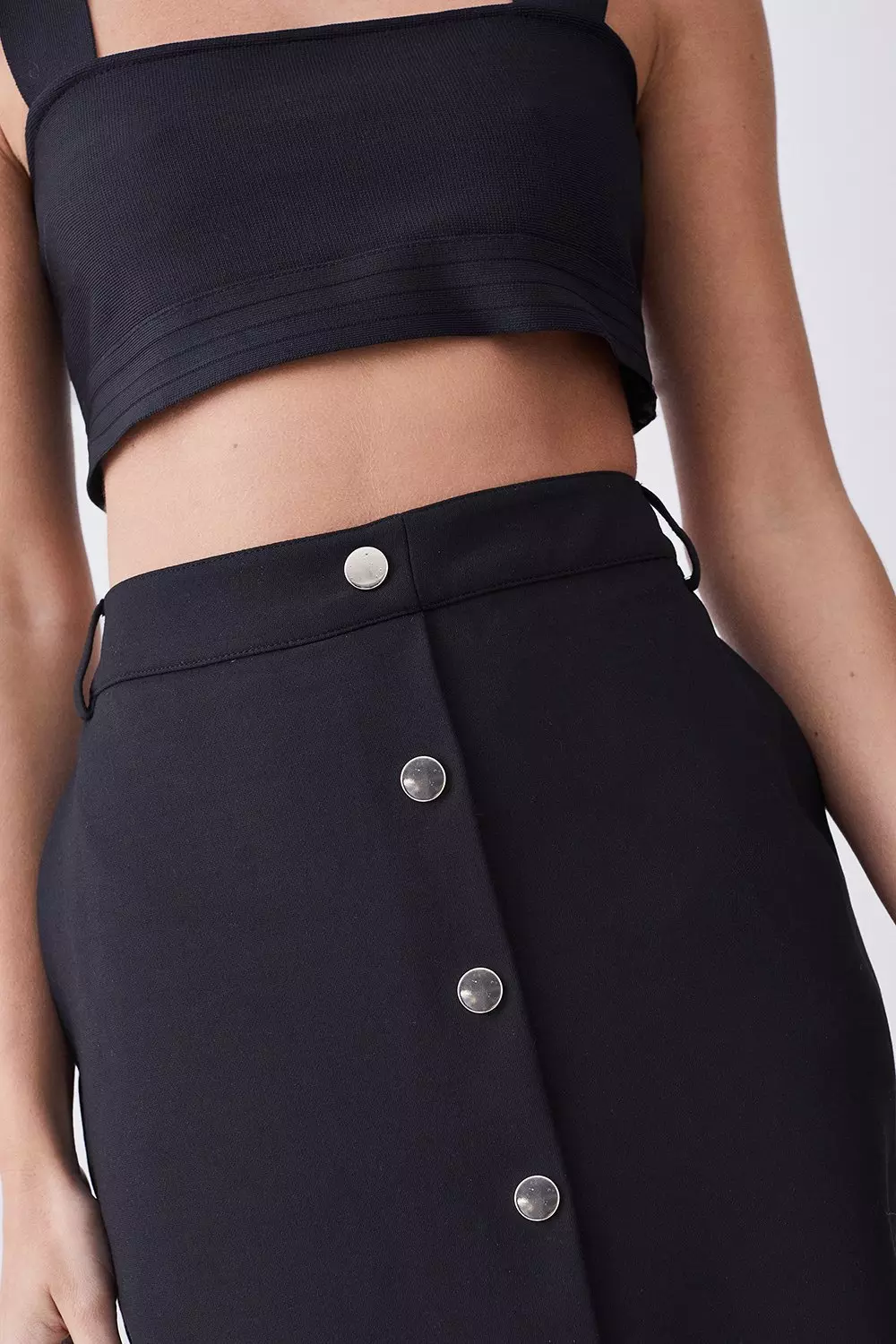 Petite Compact Stretch Popper Detail Midi Skirt | Karen Millen