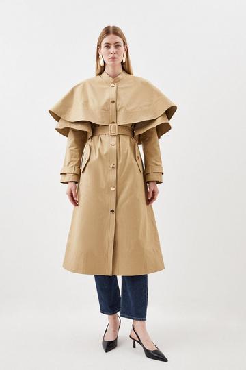 Layered Storm Flap Belted Trench Coat stone