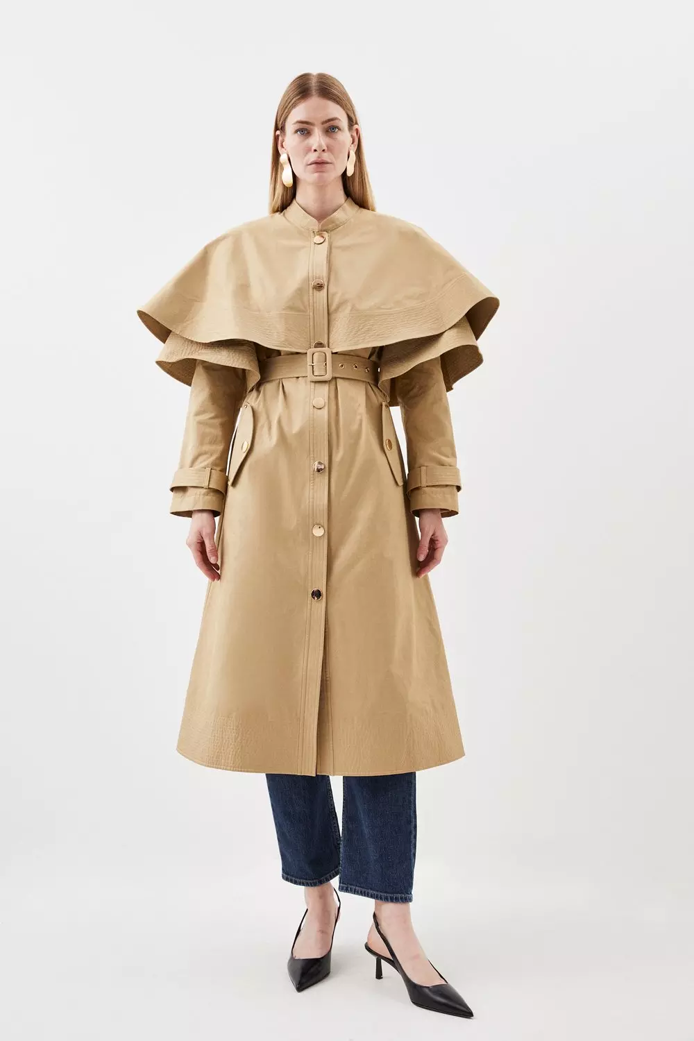 Flap Pocket Hooded Wrap Coat - Ready to Wear