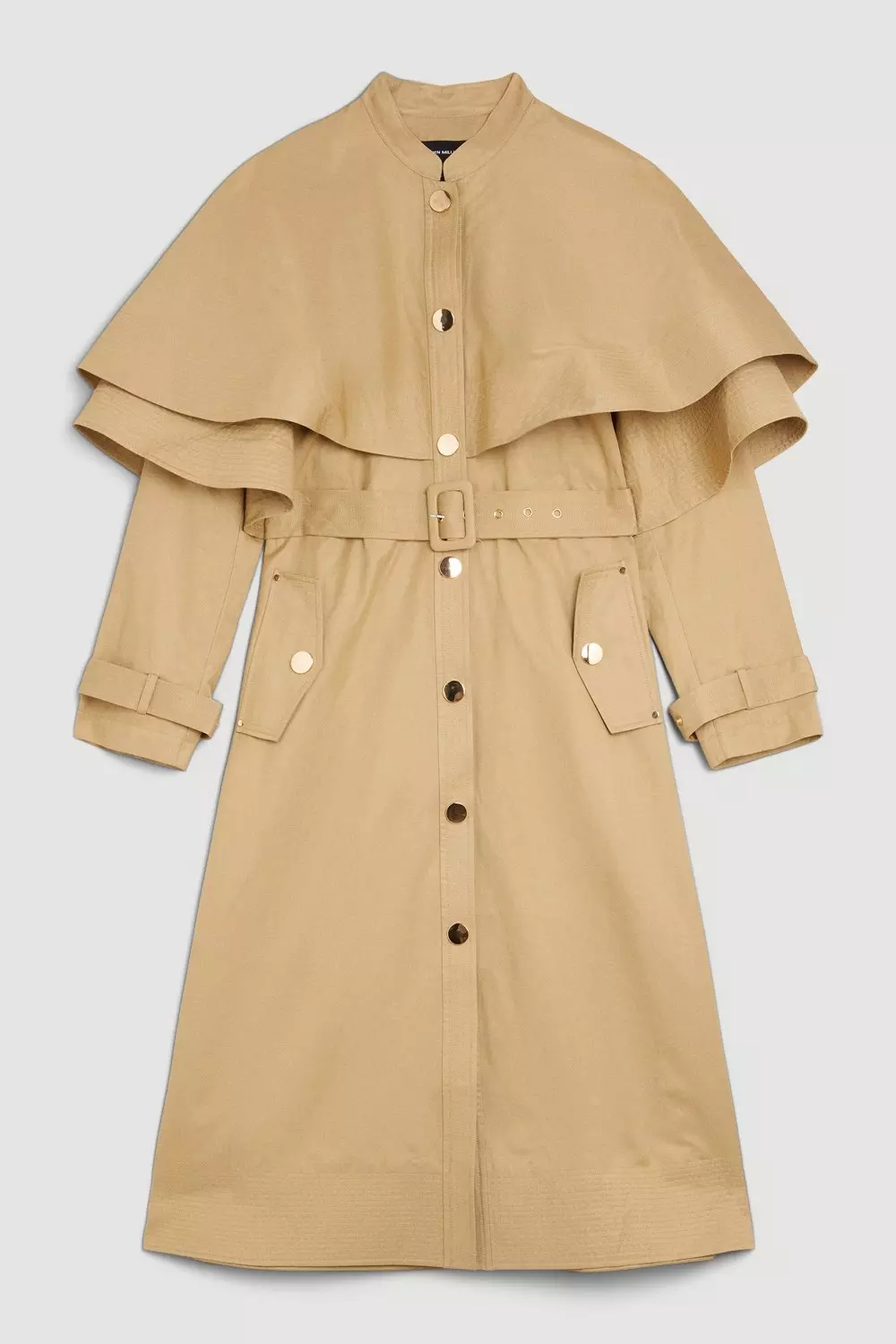 Petite Layered Storm Flap Belted Trench Coat