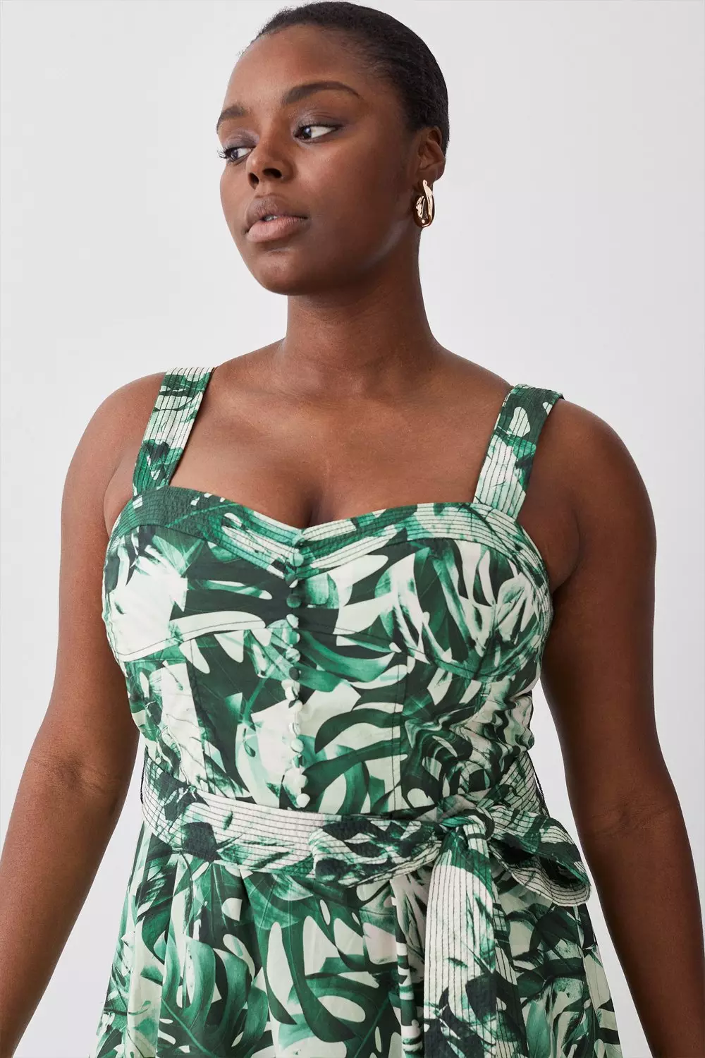 Plus Tropical Print Belted Maxi Dress