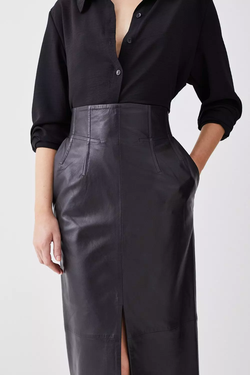 Faux Leather Stretch Pencil Skirt - 27