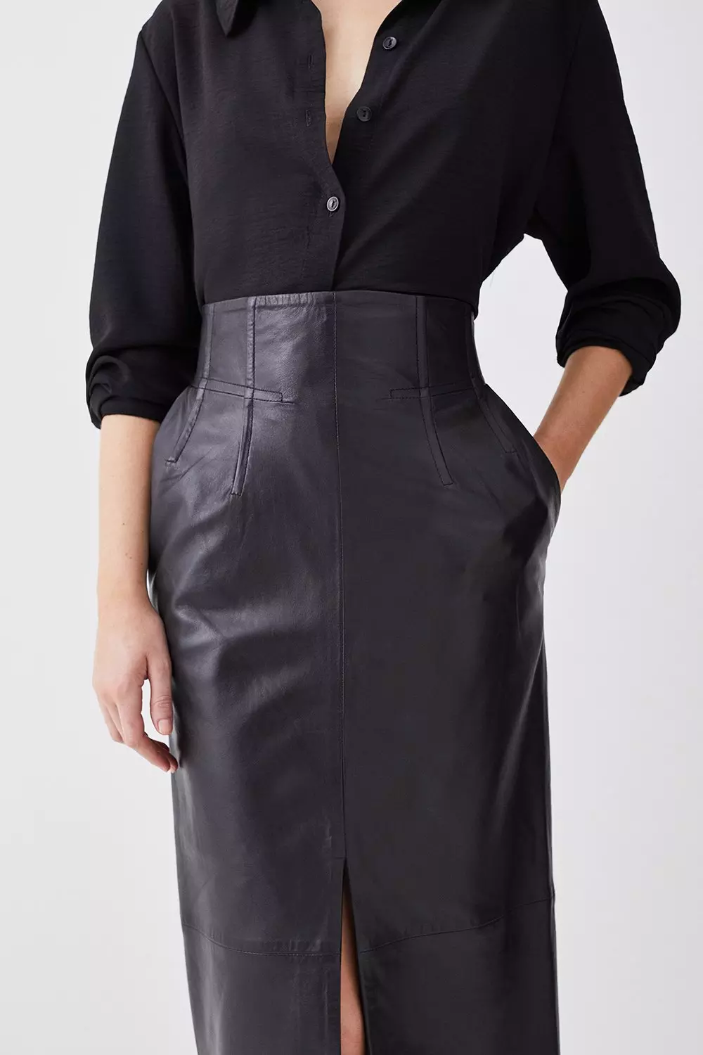 Leather high shop waisted fitted skirt