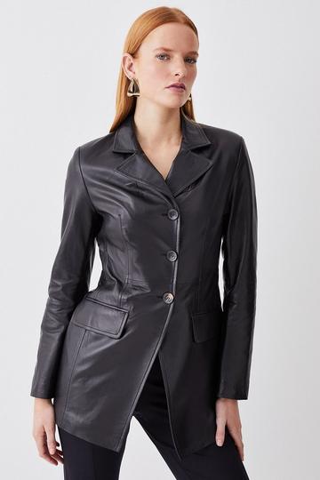 Leather Single Breasted Tailored Blazer black