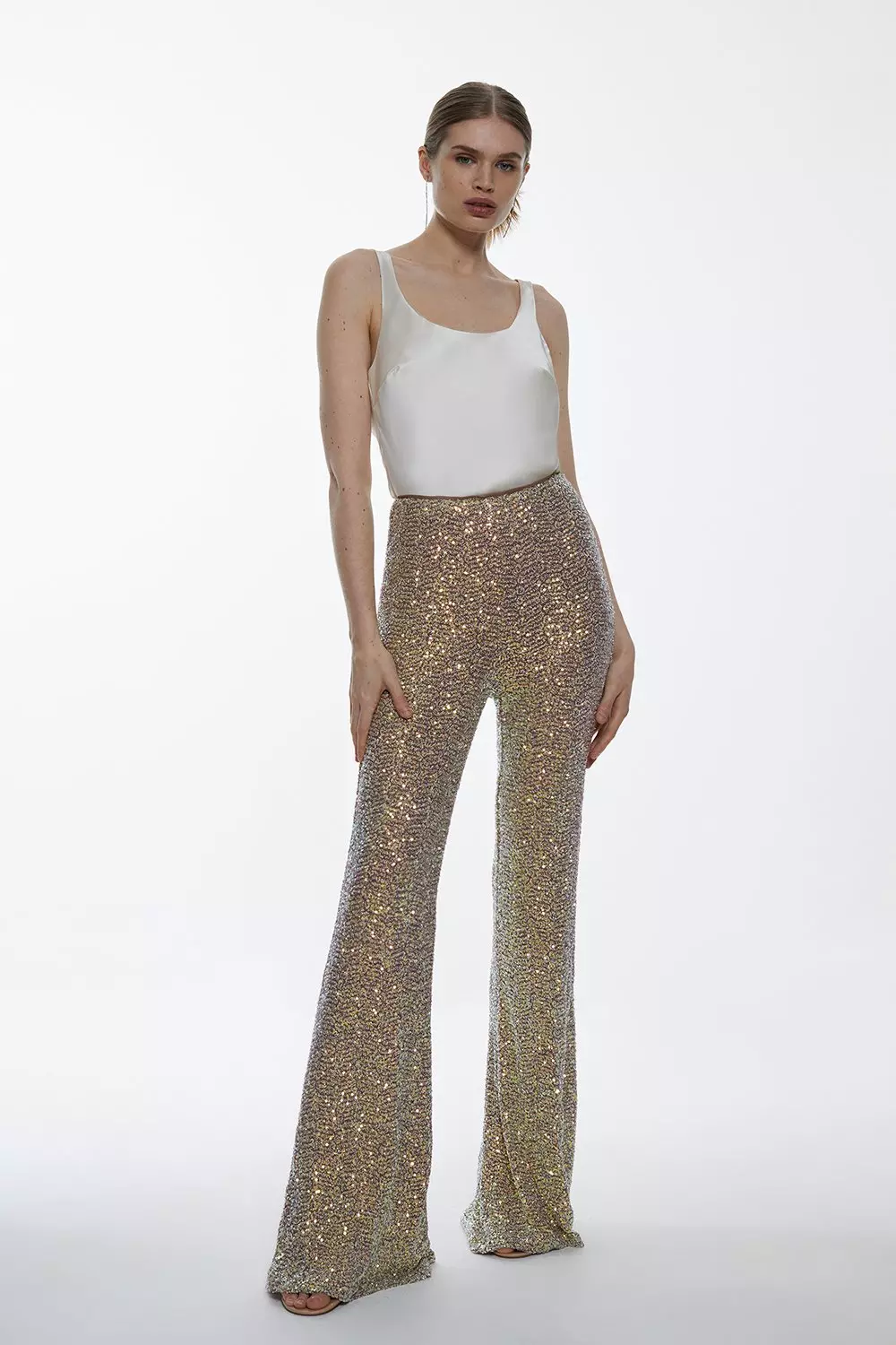 SATINA High Waisted Flare Palazzo Pants, Small, Cheetah Print, Reg & Plus