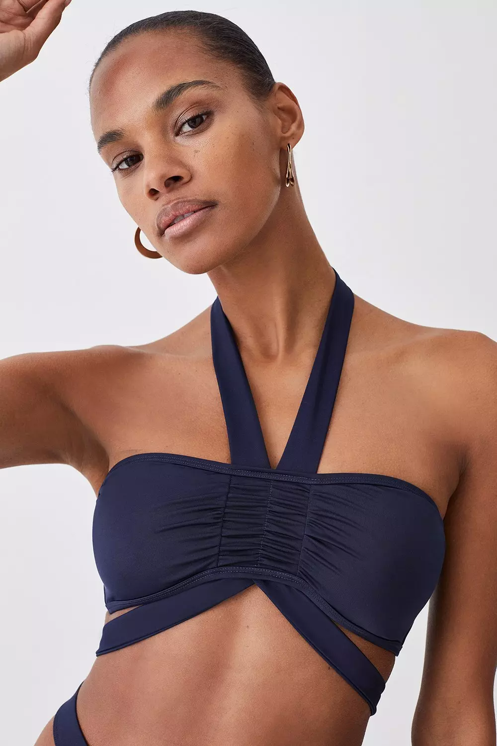 South Beach light support halterneck polyester sports bra in blue