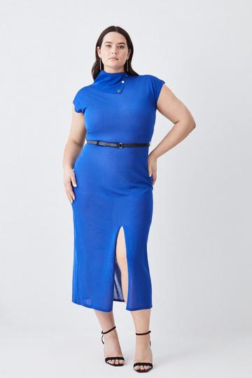 Plus Size Envelope Neck Lightweight Summer Knit Midaxi Dress cobalt