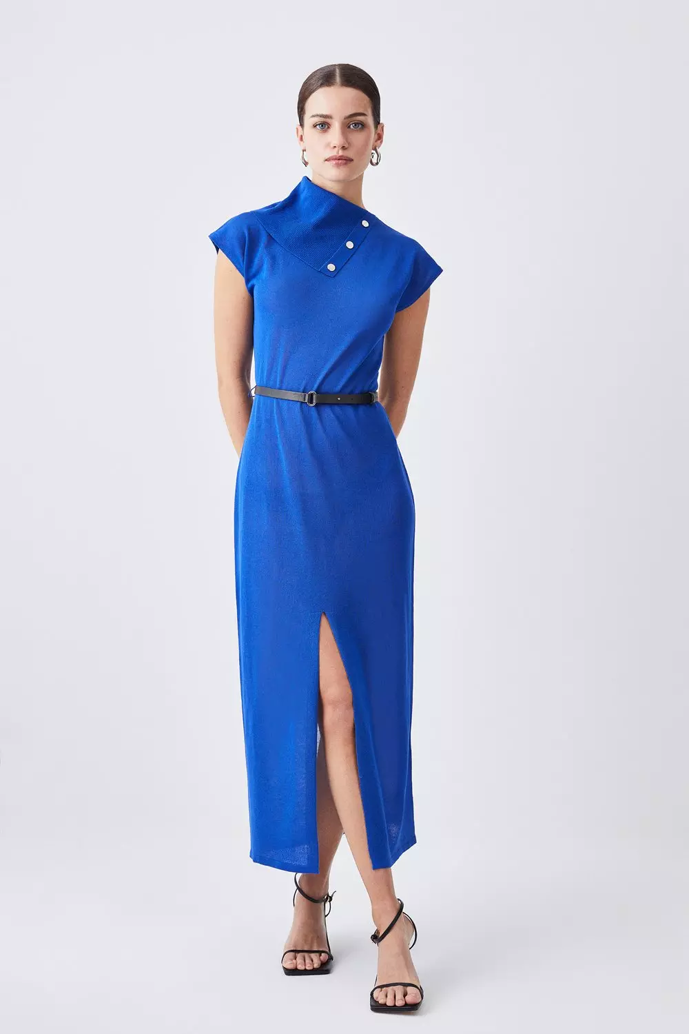 karenmillen.com | Petite Envelope Neck Lightweight Summer Knit Midaxi Dress