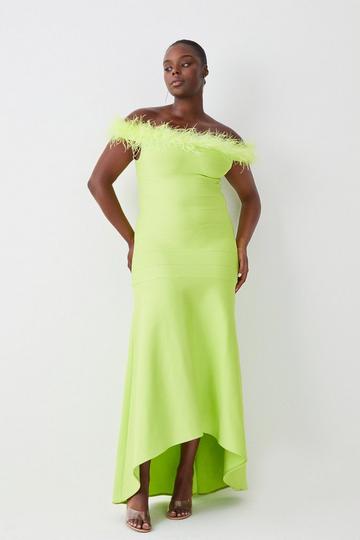 Plus Size Feather Detail Bandage Off The Shoulder Midaxi Dress lime