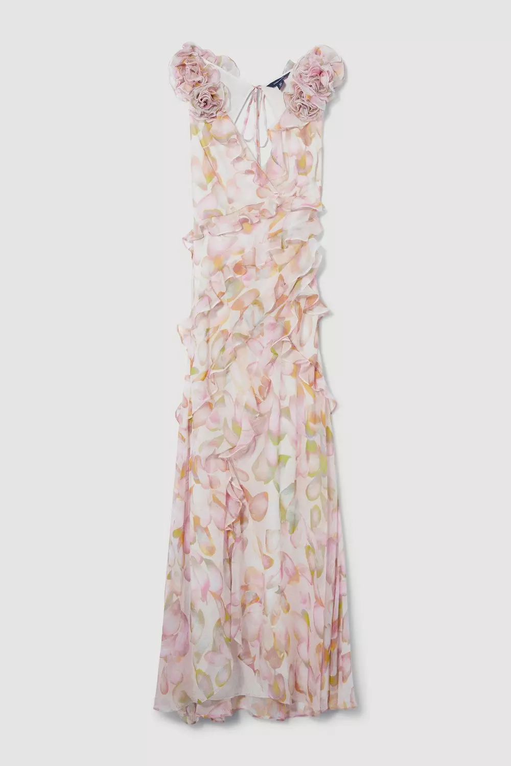 Petite Floral Chiffon Corsage Ruffle Slip Maxi Dress Karen Millen