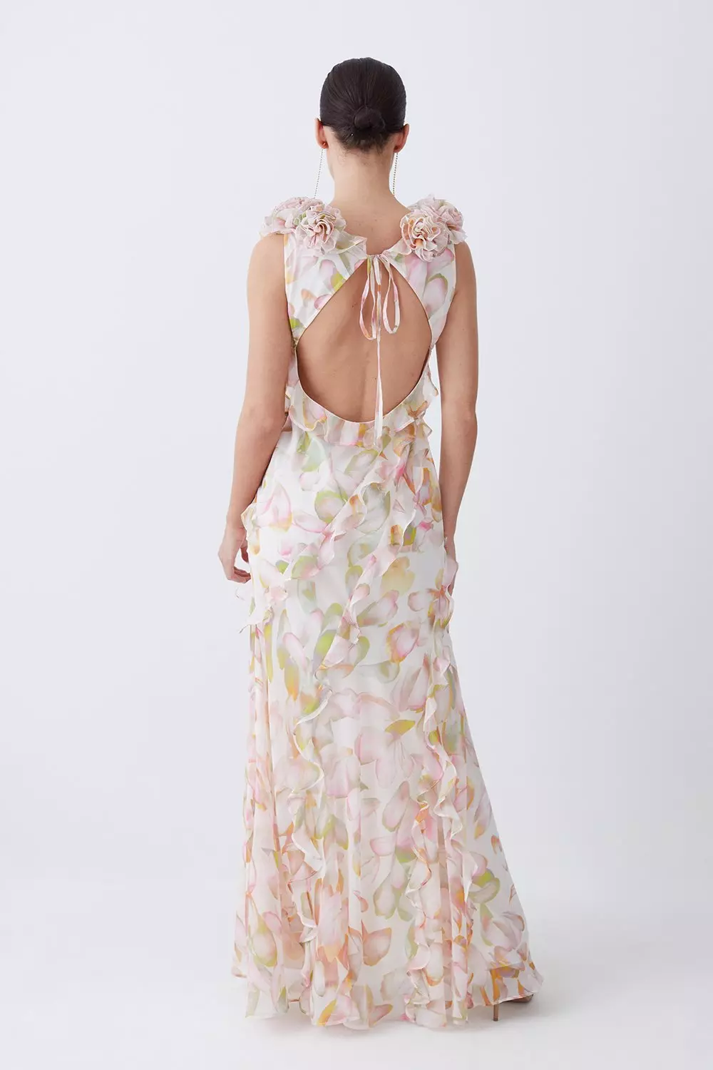 Floral print pleated outlet backless slip maxi dress