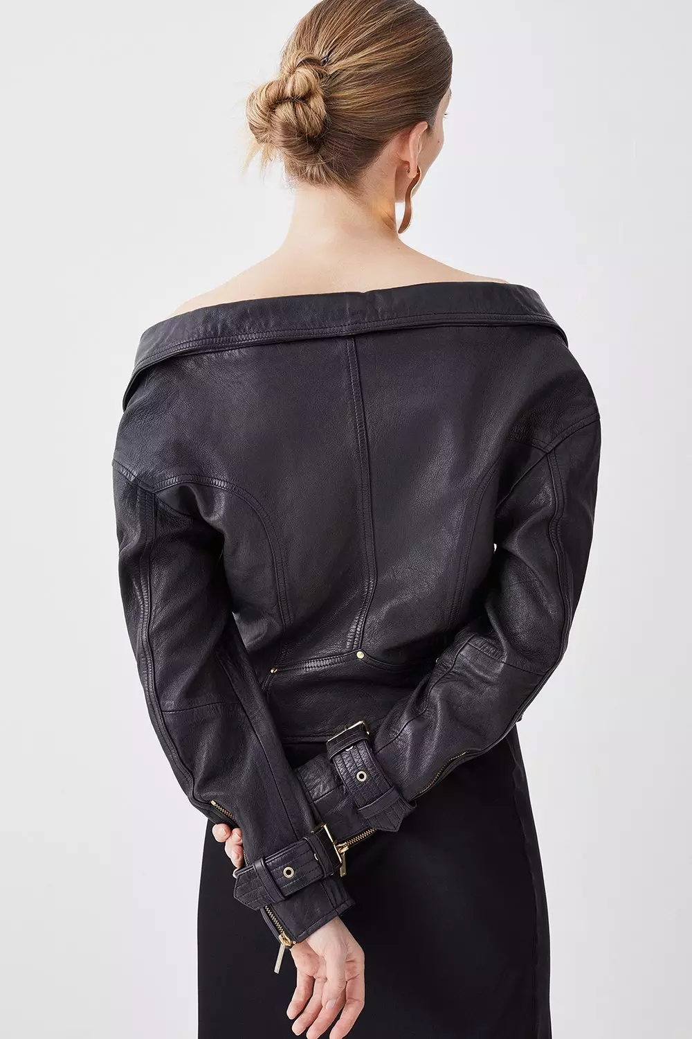 Leather jacket outlet off shoulder