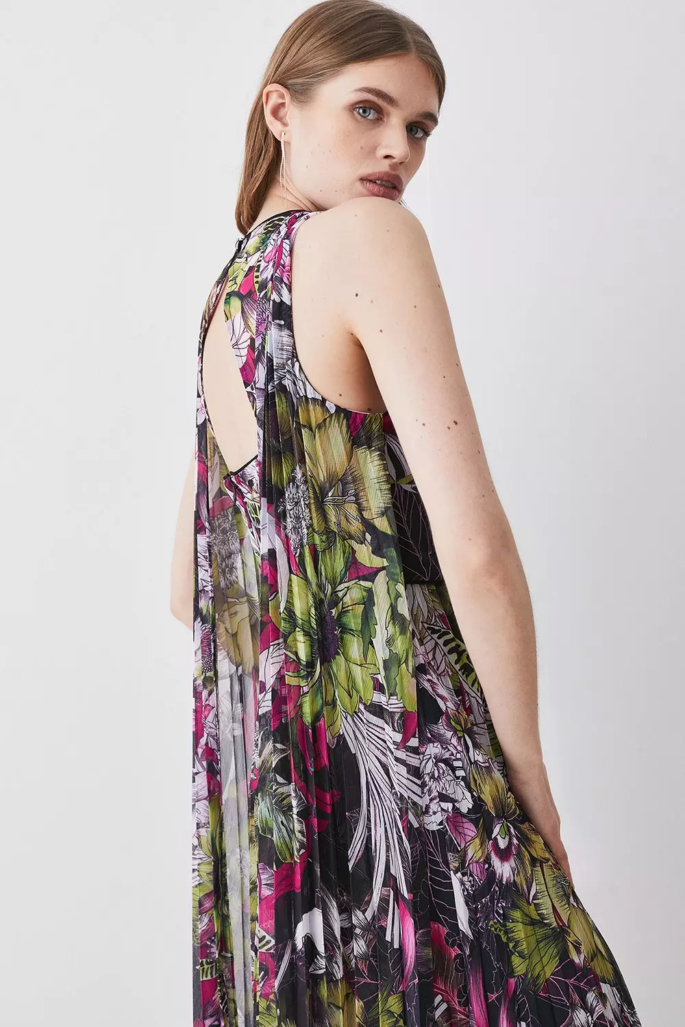 Corset Detail Floral Pleated Halter Woven Maxi Dress Karen Millen