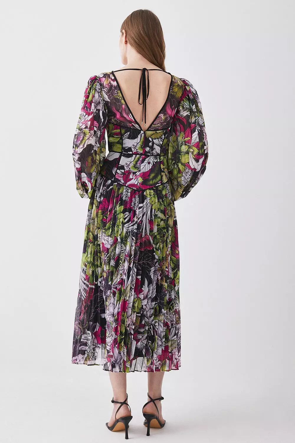Tall Corset Detail Floral Pleated Woven Maxi Dress | Karen Millen
