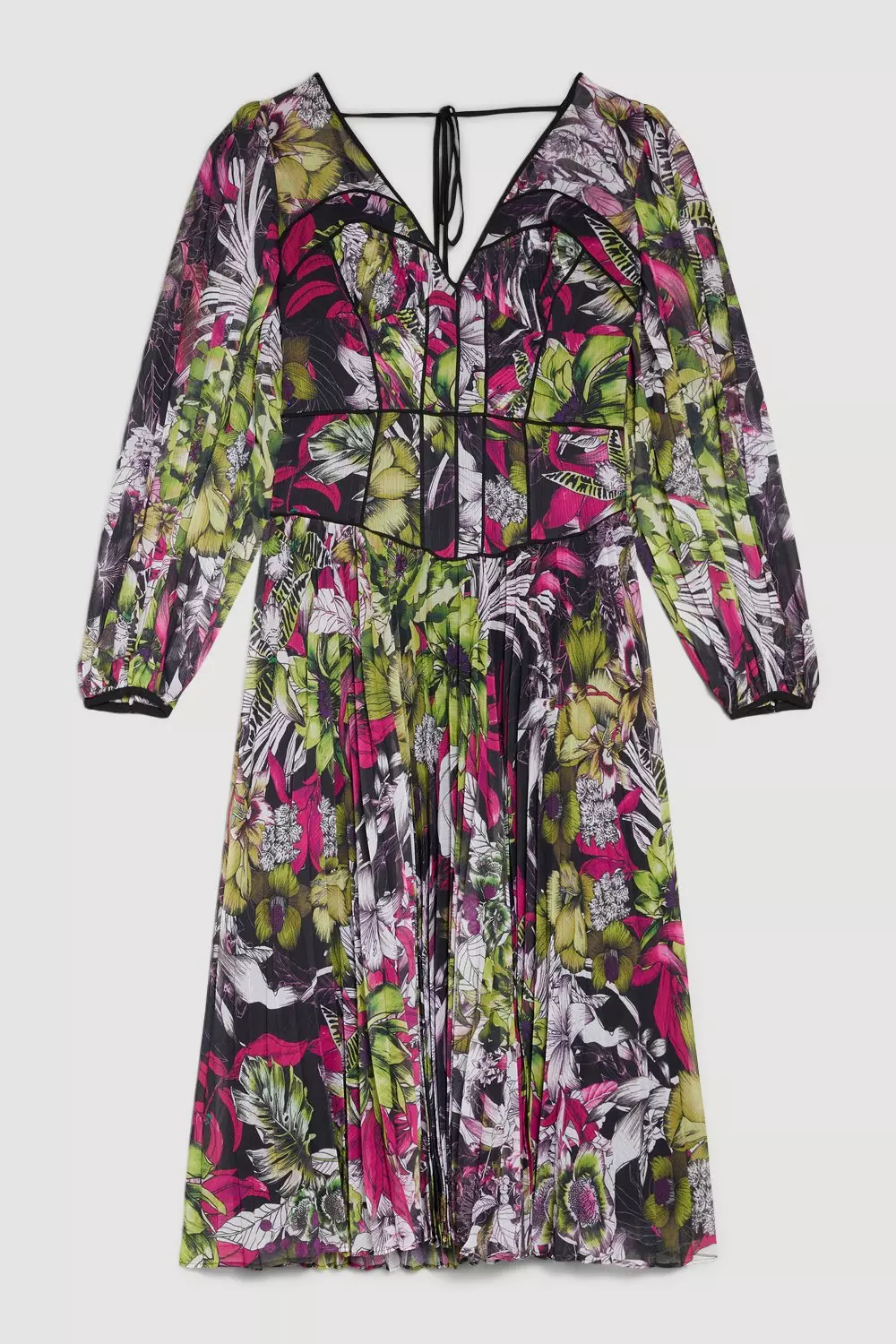 Tall Corset Detail Floral Pleated Woven Maxi Dress | Karen Millen
