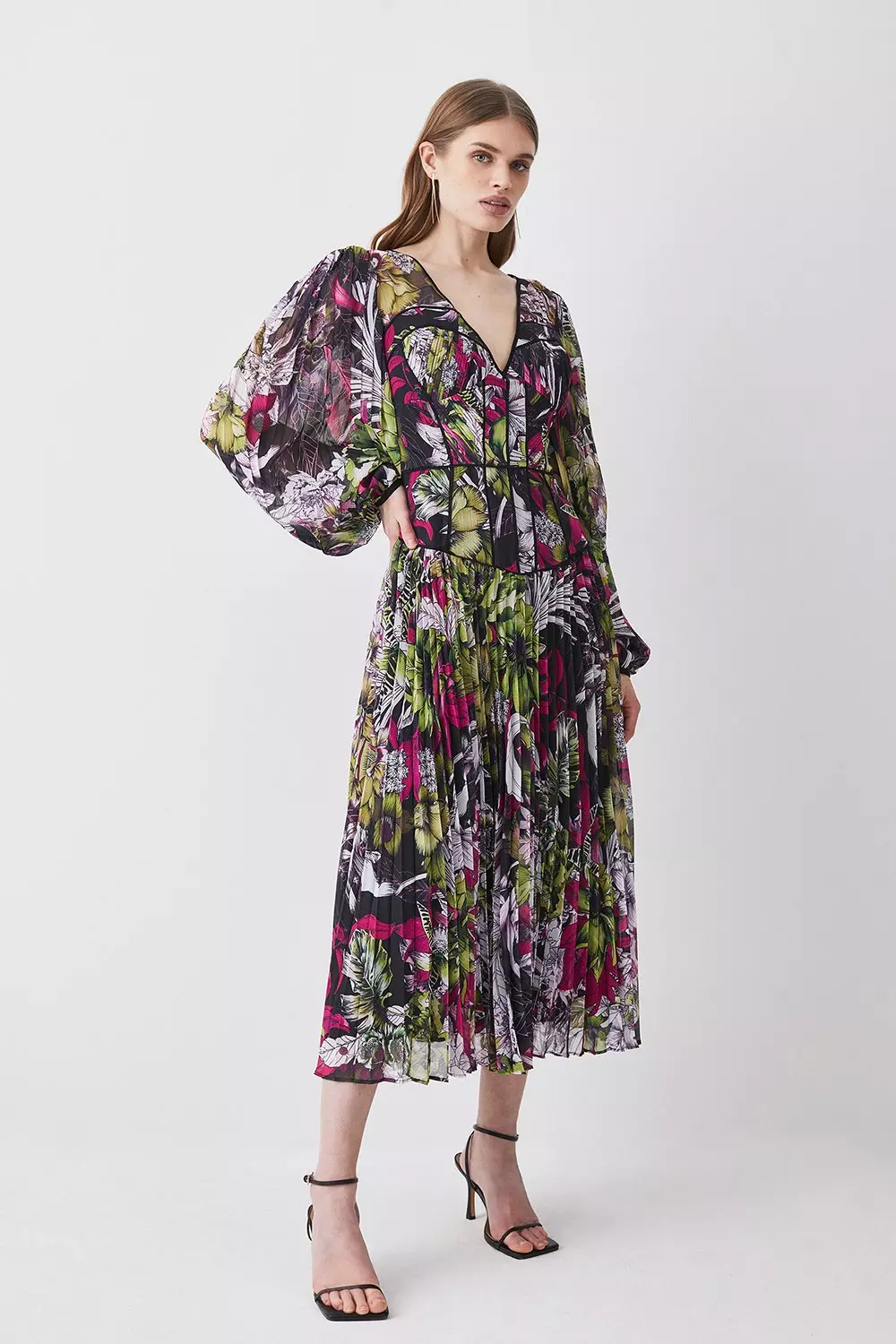 Karen millen best sale floral pleated dress