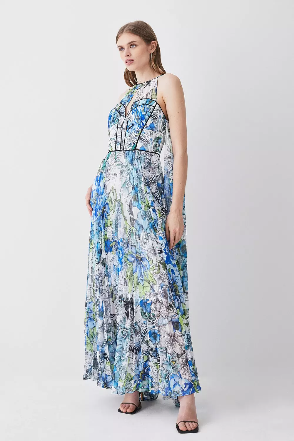 Karen millen pleated outlet floral maxi dress