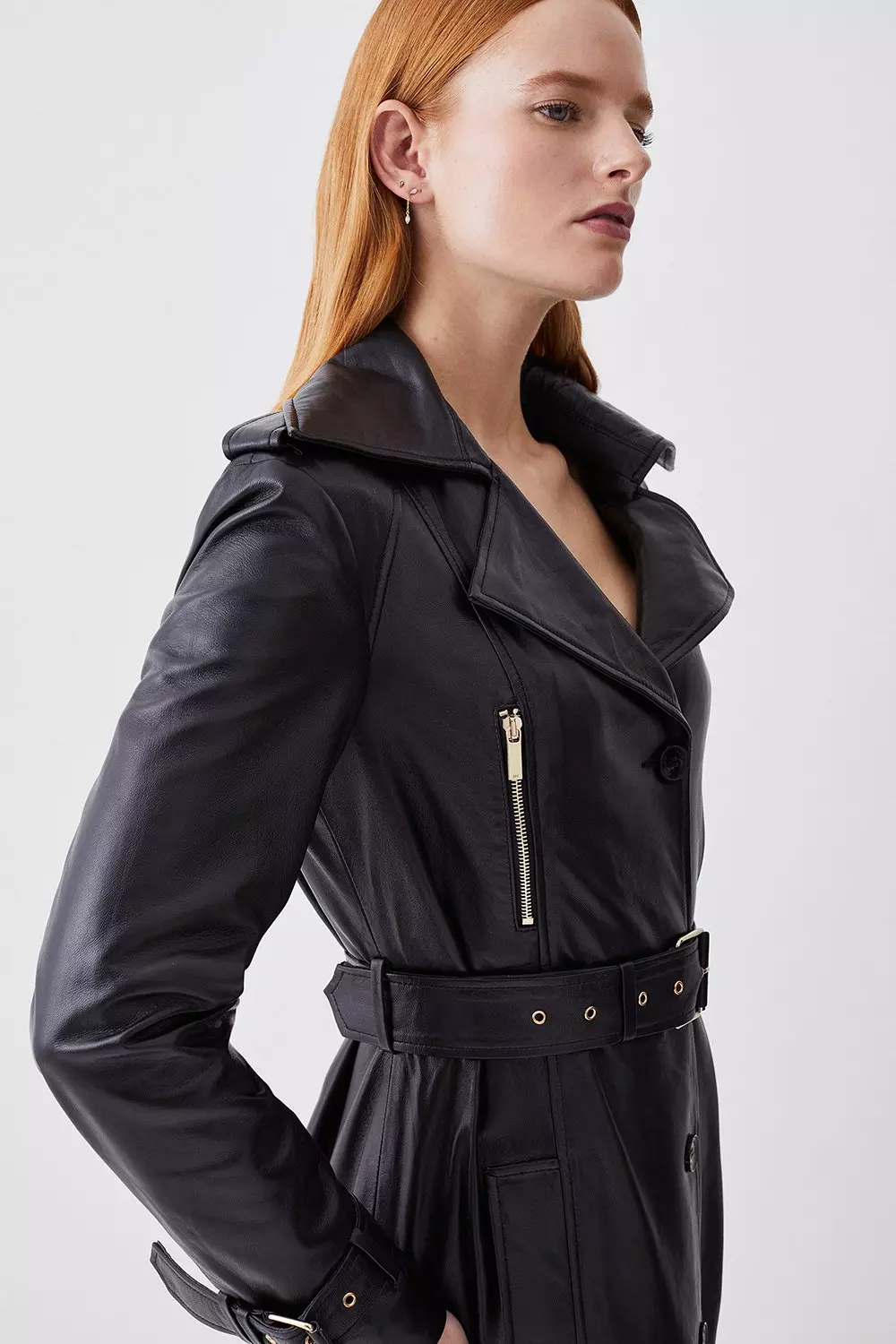 Leather longline hot sale coat